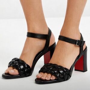 NEW CHRISTIAN LOUBOUTIUN Black Brio Braided Leather Women's Sandals IT36